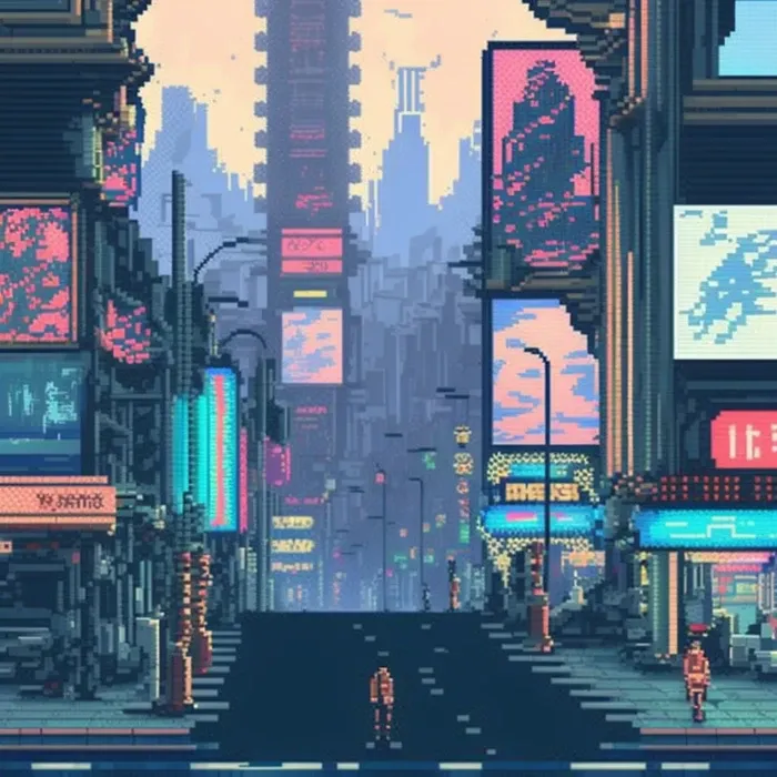 16 bit pixel art, neo tokyo cityscape 2048